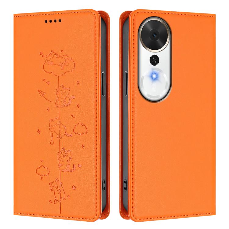 For Honor Play 70 Plus Cute Cats Embossed Magnetic RFID Vegan Leather Phone Case