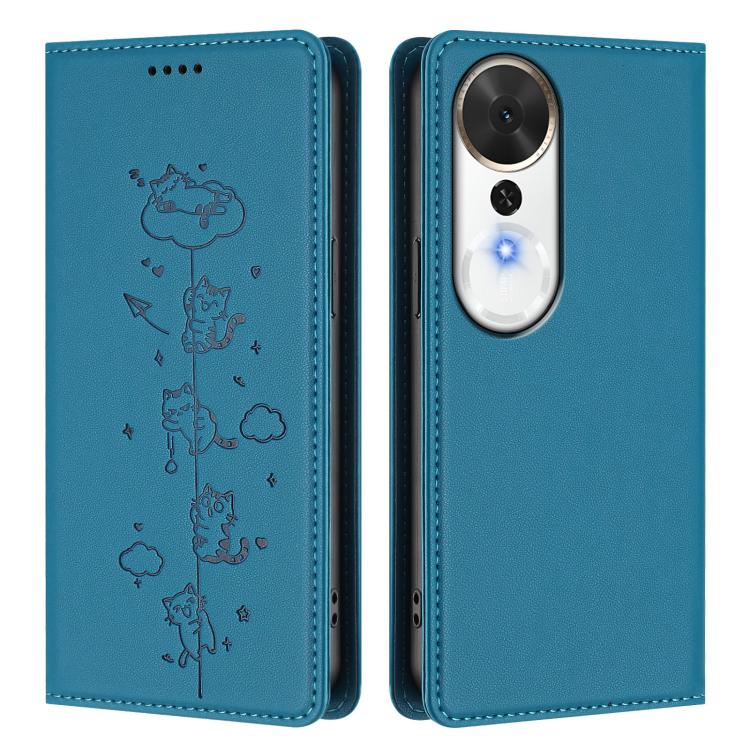 For Honor Play 70 Plus Cute Cats Embossed Magnetic RFID Vegan Leather Phone Case