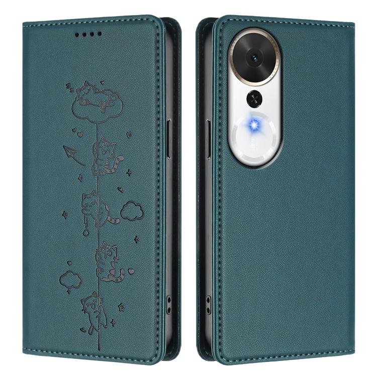 For Honor Play 70 Plus Cute Cats Embossed Magnetic RFID Vegan Leather Phone Case
