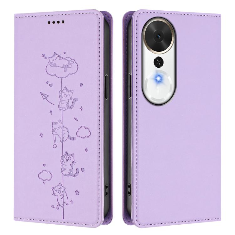 For Honor Play 70 Plus Cute Cats Embossed Magnetic RFID Vegan Leather Phone Case
