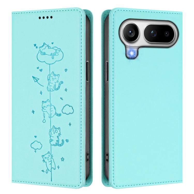 For Honor Magic8 Pro Air 5G Cute Cats Embossed Magnetic RFID Vegan Leather Phone Case