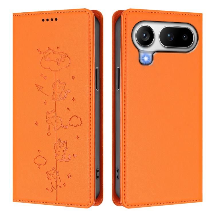 For Honor Magic8 Pro Air 5G Cute Cats Embossed Magnetic RFID Vegan Leather Phone Case