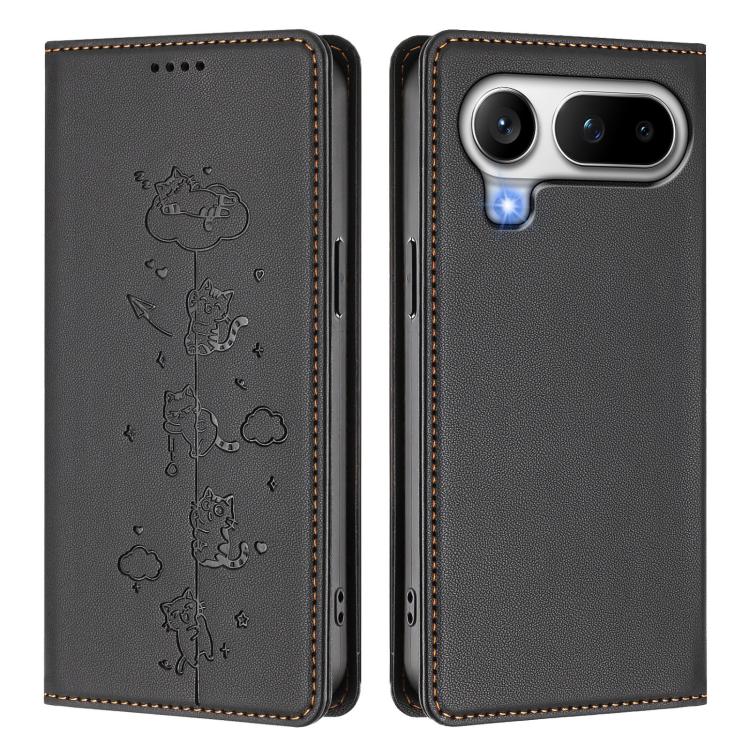 For Honor Magic8 Pro Air 5G Cute Cats Embossed Magnetic RFID Vegan Leather Phone Case