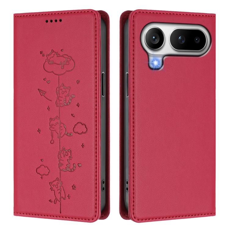 For Honor Magic8 Pro Air 5G Cute Cats Embossed Magnetic RFID Vegan Leather Phone Case