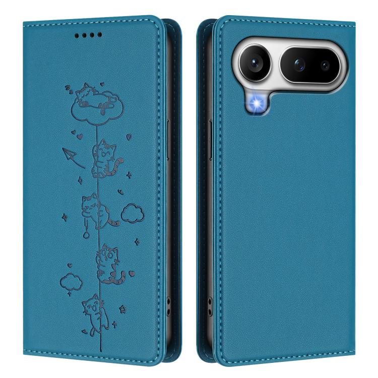 For Honor Magic8 Pro Air 5G Cute Cats Embossed Magnetic RFID Vegan Leather Phone Case