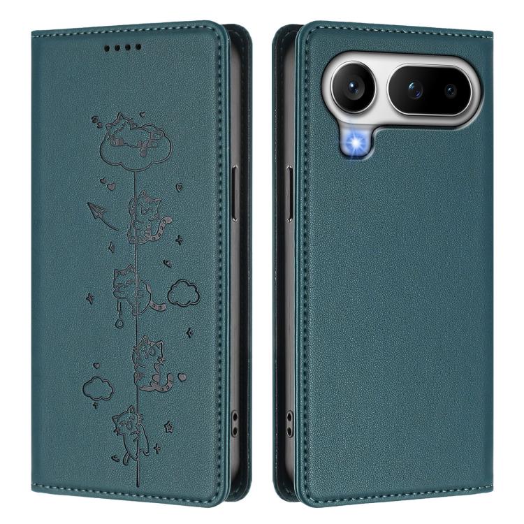 For Honor Magic8 Pro Air 5G Cute Cats Embossed Magnetic RFID Vegan Leather Phone Case