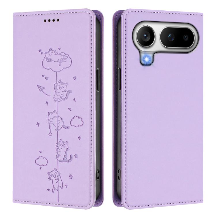 For Honor Magic8 Pro Air 5G Cute Cats Embossed Magnetic RFID Vegan Leather Phone Case