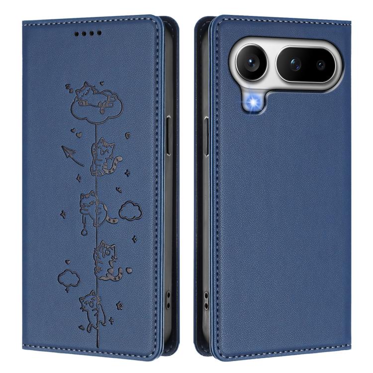 For Honor Magic8 Pro Air 5G Cute Cats Embossed Magnetic RFID Vegan Leather Phone Case