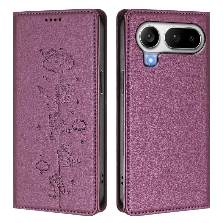 For Honor Magic8 Pro Air 5G Cute Cats Embossed Magnetic RFID Vegan Leather Phone Case