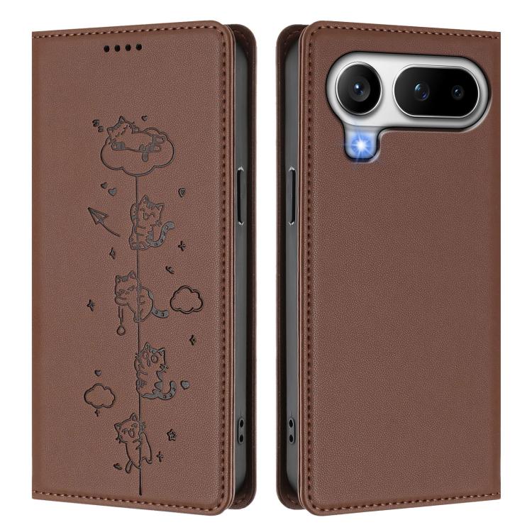 For Honor Magic8 Pro Air 5G Cute Cats Embossed Magnetic RFID Vegan Leather Phone Case