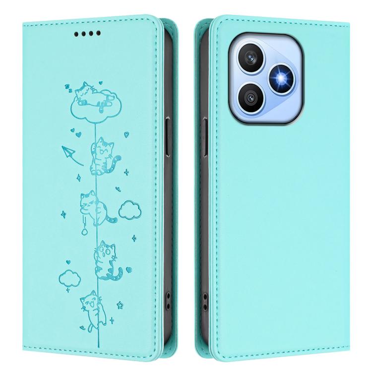 For Honor X8d 4G Cute Cats Embossed Magnetic RFID Vegan Leather Phone Case