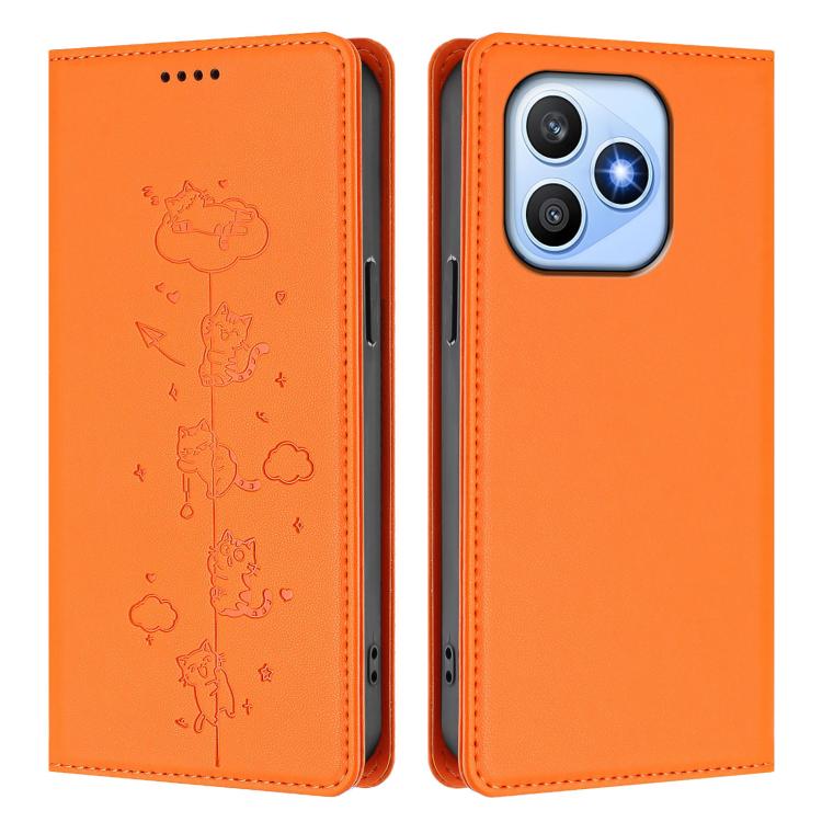 For Honor X8d 4G Cute Cats Embossed Magnetic RFID Vegan Leather Phone Case