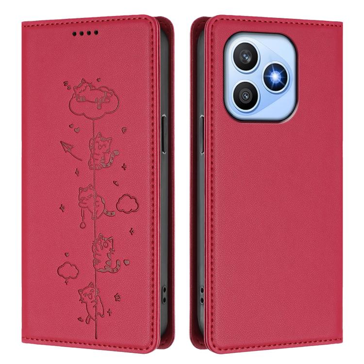 For Honor X8d 4G Cute Cats Embossed Magnetic RFID Vegan Leather Phone Case
