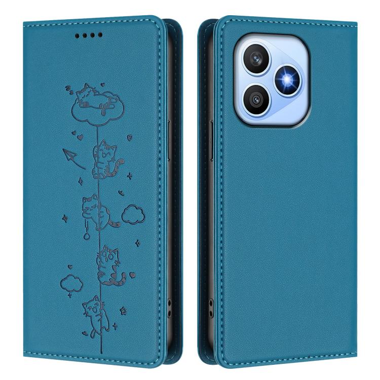 For Honor X8d 4G Cute Cats Embossed Magnetic RFID Vegan Leather Phone Case