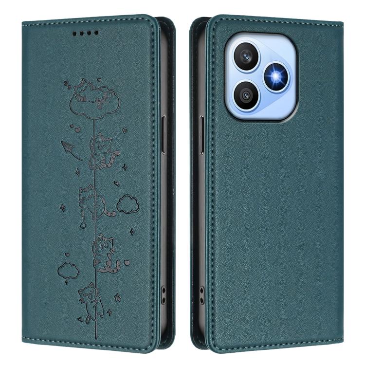 For Honor X8d 4G Cute Cats Embossed Magnetic RFID Vegan Leather Phone Case