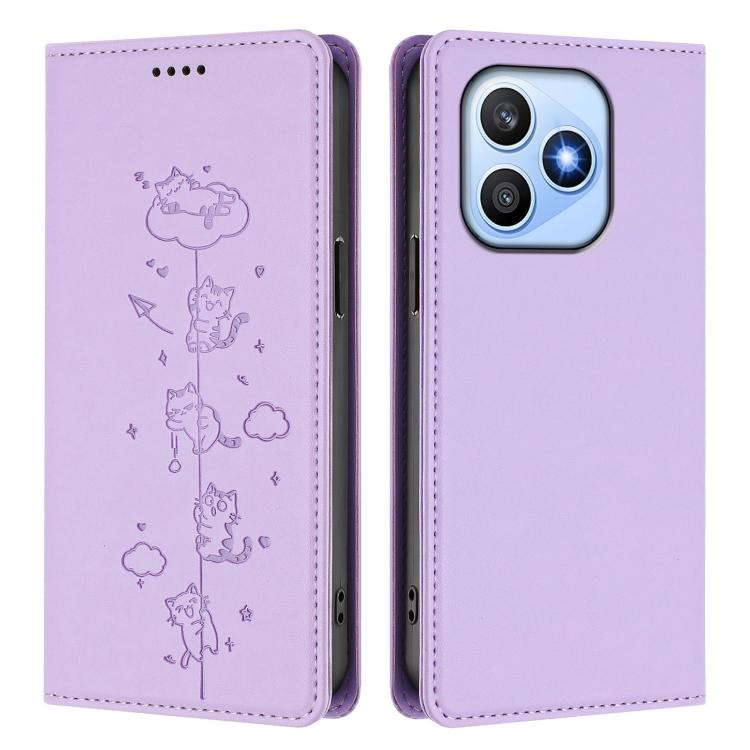 For Honor X8d 4G Cute Cats Embossed Magnetic RFID Vegan Leather Phone Case