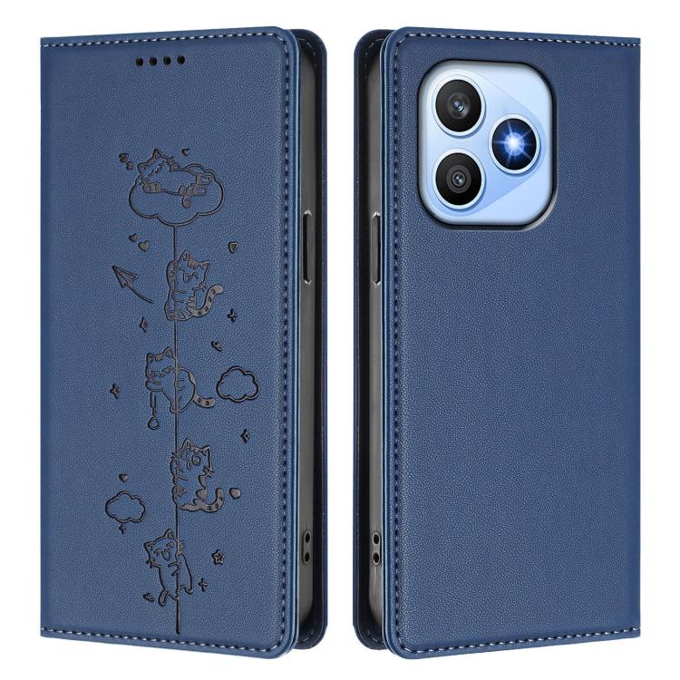 For Honor X8d 4G Cute Cats Embossed Magnetic RFID Vegan Leather Phone Case