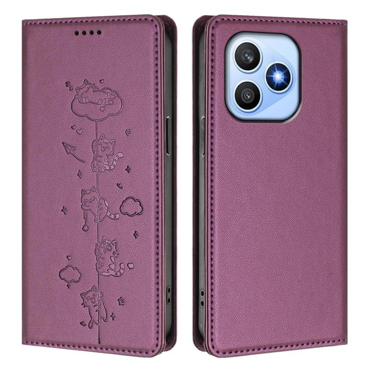 For Honor X8d 4G Cute Cats Embossed Magnetic RFID Vegan Leather Phone Case
