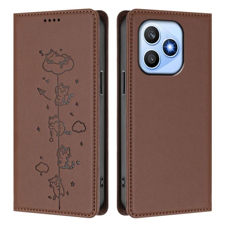 For Honor X8d 4G Cute Cats Embossed Magnetic RFID Vegan Leather Phone Case