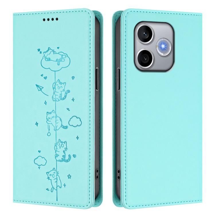 For Honor 600 Lite Global Cute Cats Embossed Magnetic RFID Vegan Leather Phone Case
