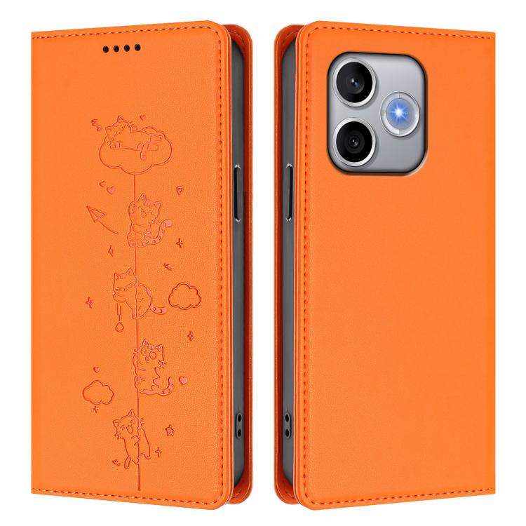 For Honor 600 Lite Global Cute Cats Embossed Magnetic RFID Vegan Leather Phone Case