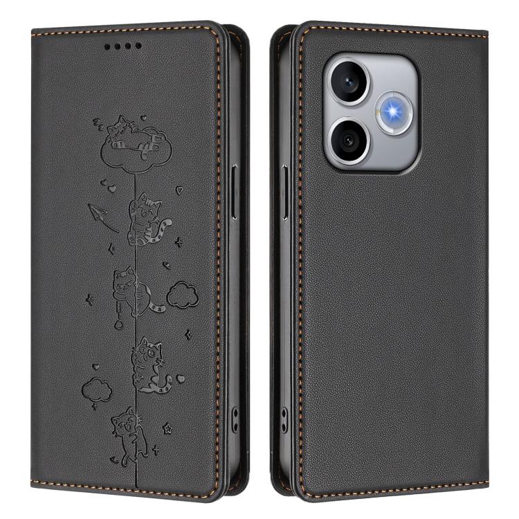 For Honor 600 Lite Global Cute Cats Embossed Magnetic RFID Vegan Leather Phone Case