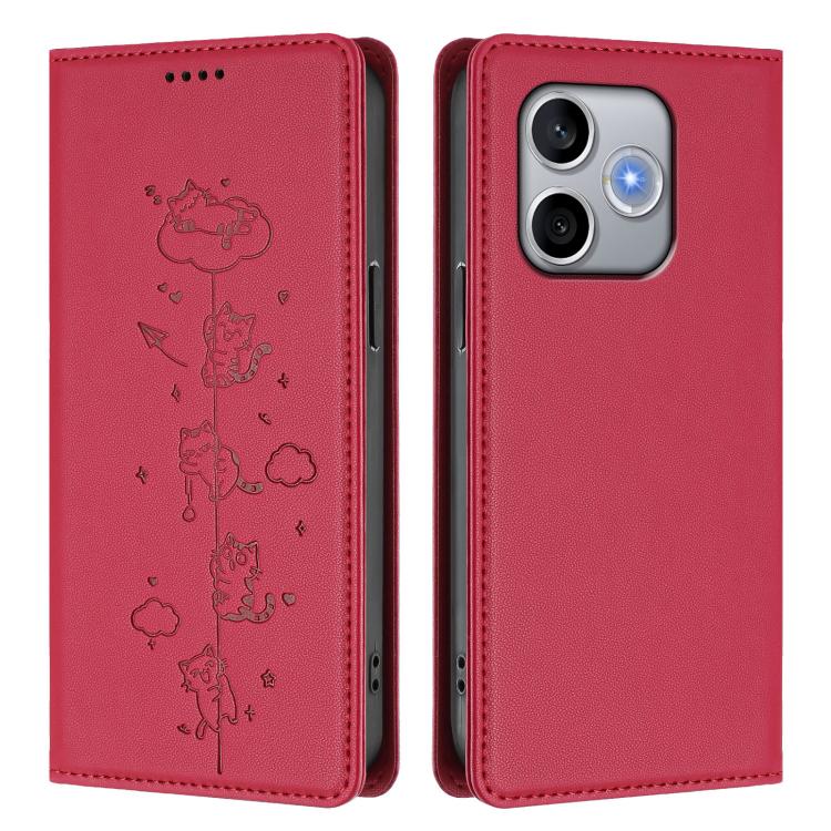 For Honor 600 Lite Global Cute Cats Embossed Magnetic RFID Vegan Leather Phone Case