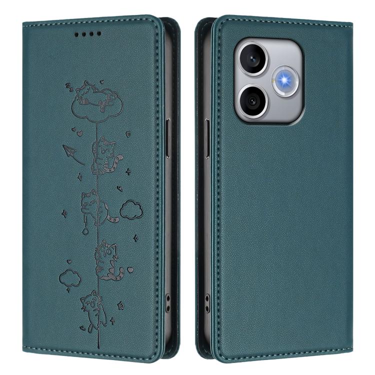 For Honor 600 Lite Global Cute Cats Embossed Magnetic RFID Vegan Leather Phone Case