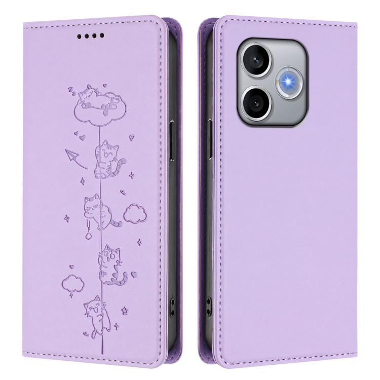 For Honor 600 Lite Global Cute Cats Embossed Magnetic RFID Vegan Leather Phone Case