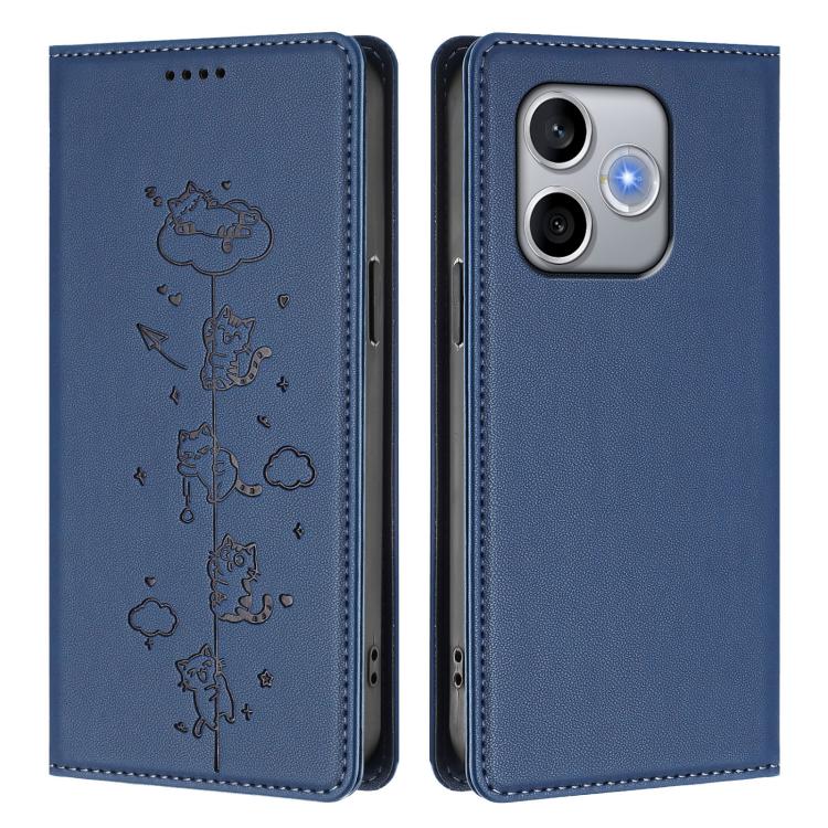For Honor 600 Lite Global Cute Cats Embossed Magnetic RFID Vegan Leather Phone Case