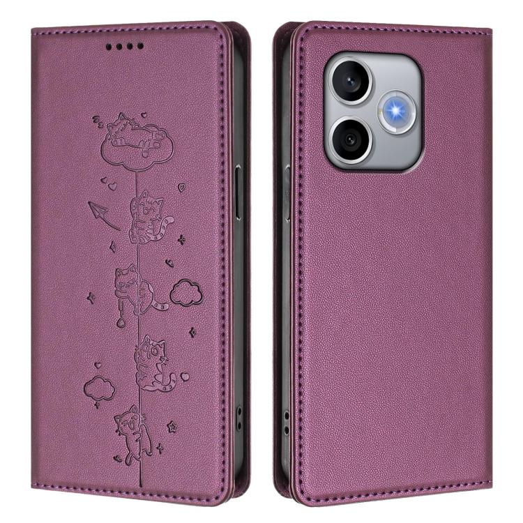 For Honor 600 Lite Global Cute Cats Embossed Magnetic RFID Vegan Leather Phone Case