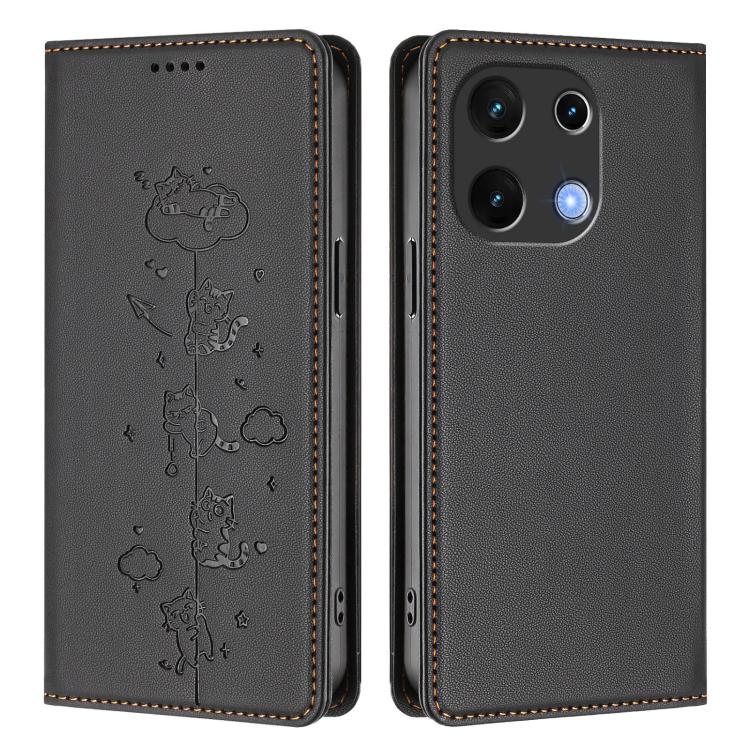 For Umidigi Note 100 4G / 5G Cute Cats Embossed Magnetic RFID Vegan Leather Phone Case