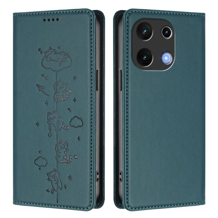For Umidigi Note 100 4G / 5G Cute Cats Embossed Magnetic RFID Vegan Leather Phone Case