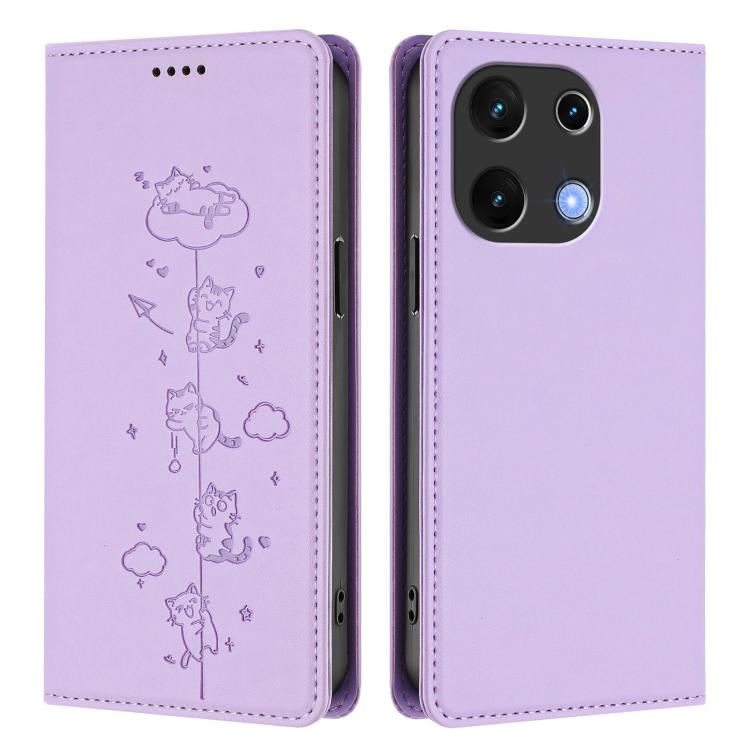 For Umidigi Note 100 4G / 5G Cute Cats Embossed Magnetic RFID Vegan Leather Phone Case