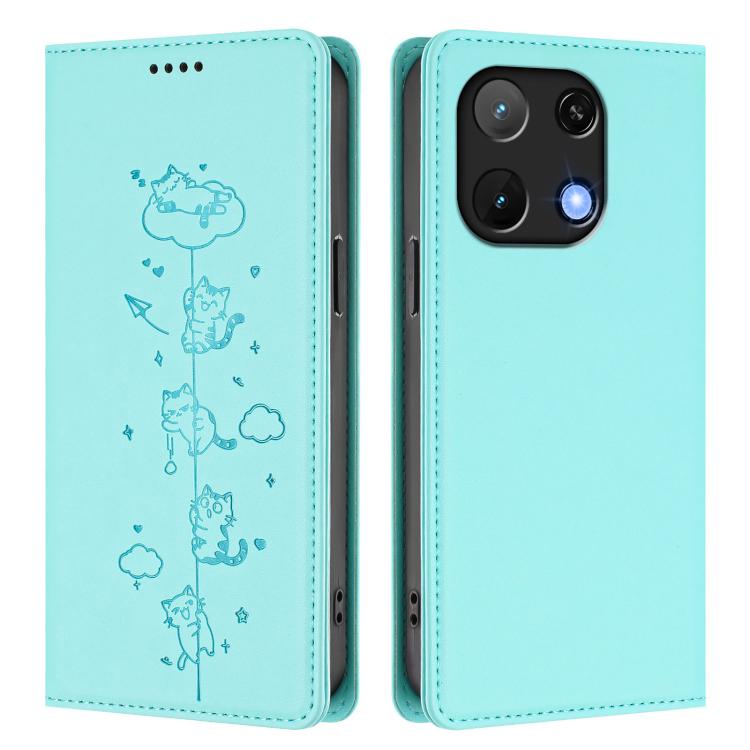 For Umidigi Note 90 Cute Cats Embossed Magnetic RFID Vegan Leather Phone Case