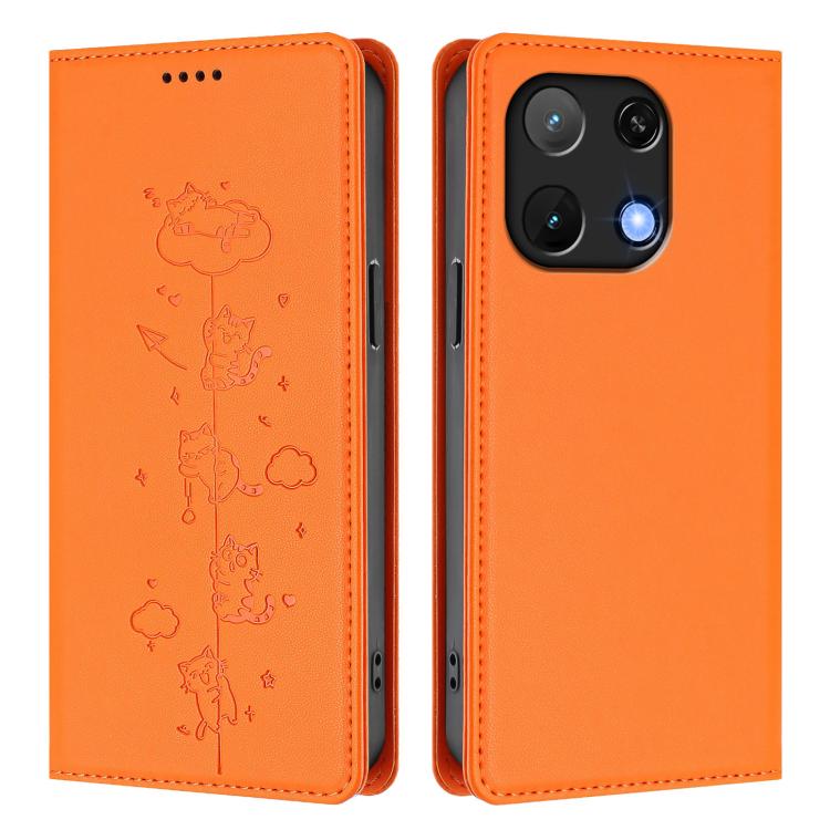 For Umidigi Note 90 Cute Cats Embossed Magnetic RFID Vegan Leather Phone Case