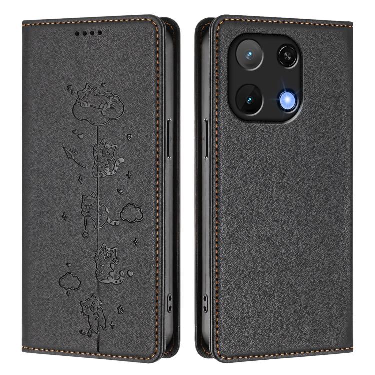 For Umidigi Note 90 Cute Cats Embossed Magnetic RFID Vegan Leather Phone Case