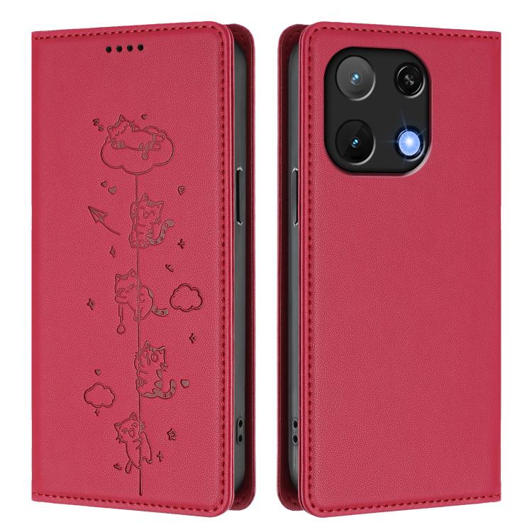 For Umidigi Note 90 Cute Cats Embossed Magnetic RFID Vegan Leather Phone Case