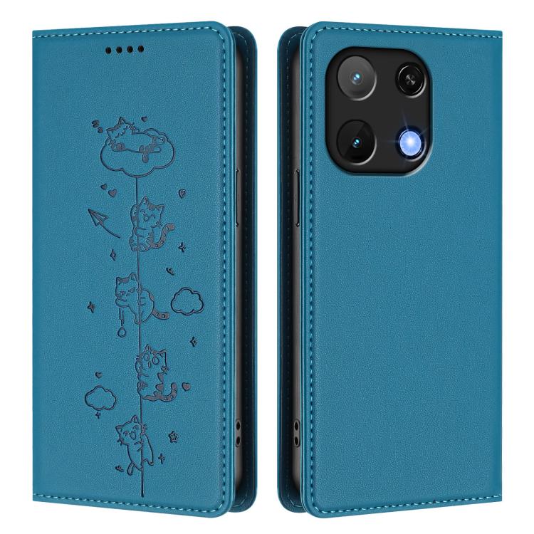 For Umidigi Note 90 Cute Cats Embossed Magnetic RFID Vegan Leather Phone Case
