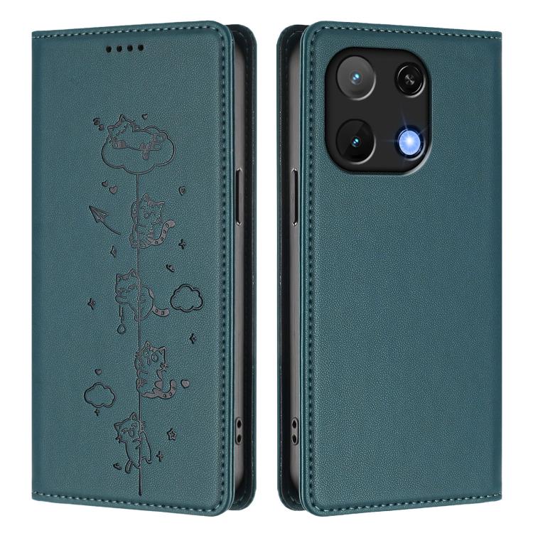 For Umidigi Note 90 Cute Cats Embossed Magnetic RFID Vegan Leather Phone Case