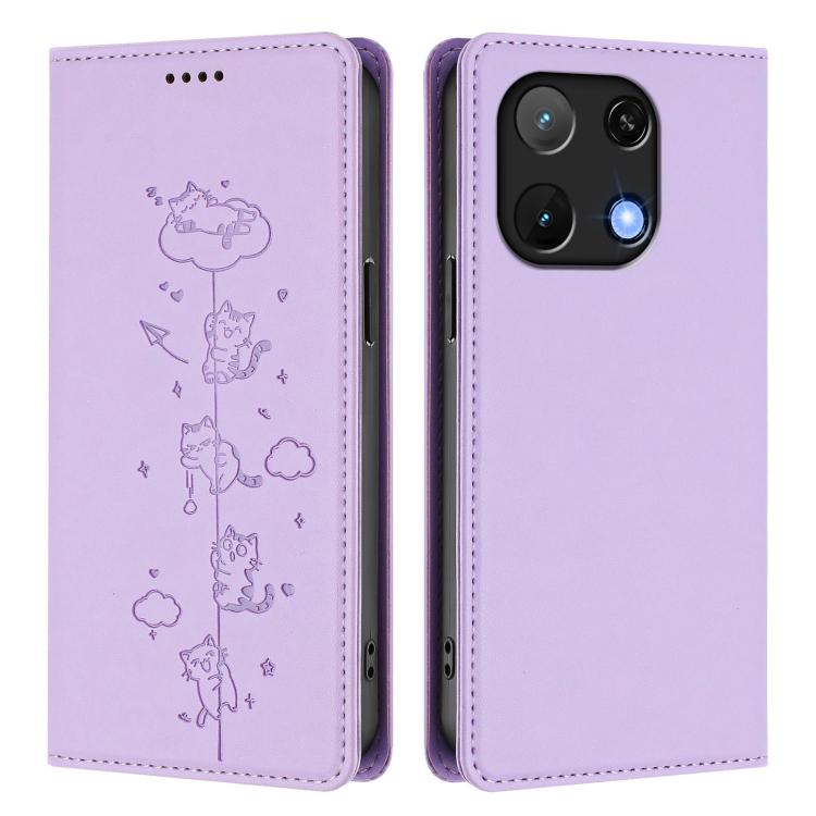 For Umidigi Note 90 Cute Cats Embossed Magnetic RFID Vegan Leather Phone Case