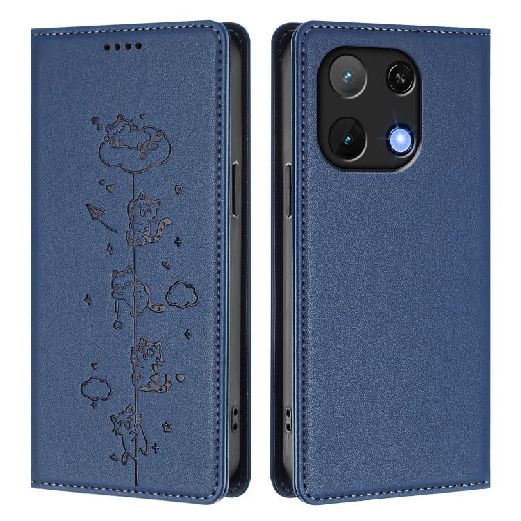 For Umidigi Note 90 Cute Cats Embossed Magnetic RFID Vegan Leather Phone Case