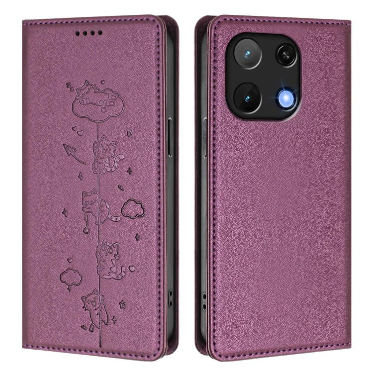 For Umidigi Note 90 Cute Cats Embossed Magnetic RFID Vegan Leather Phone Case