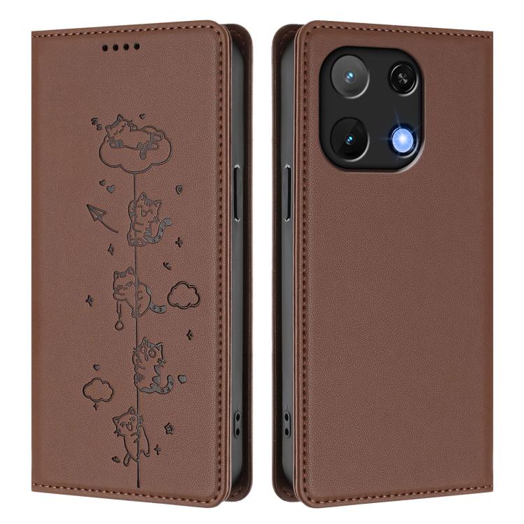 For Umidigi Note 90 Cute Cats Embossed Magnetic RFID Vegan Leather Phone Case