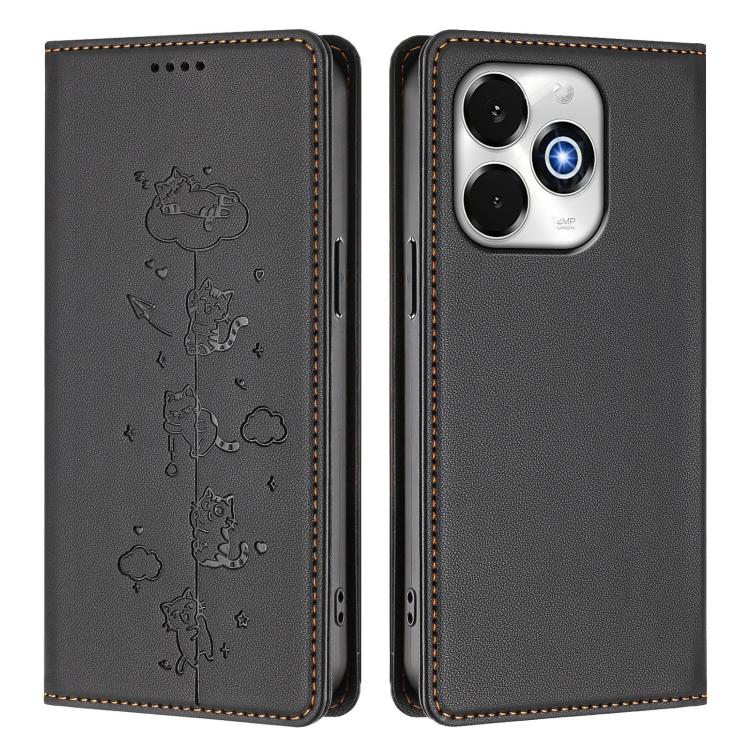 For Umidigi G100x 5G / Note 100x 5G / G9X Cute Cats Embossed Magnetic RFID Vegan Leather Phone Case