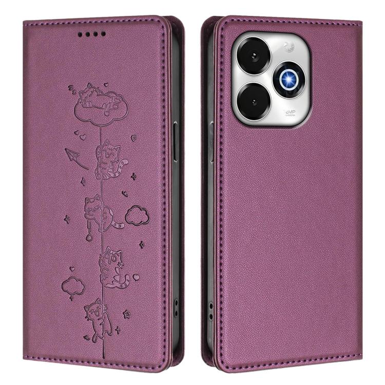 For Umidigi G100x 5G / Note 100x 5G / G9X Cute Cats Embossed Magnetic RFID Vegan Leather Phone Case