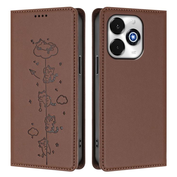 For Umidigi G100x 5G / Note 100x 5G / G9X Cute Cats Embossed Magnetic RFID Vegan Leather Phone Case