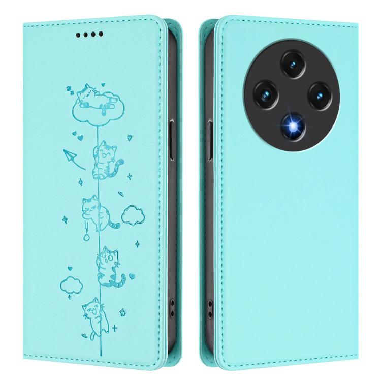 For Umidigi G100 Cute Cats Embossed Magnetic RFID Vegan Leather Phone Case