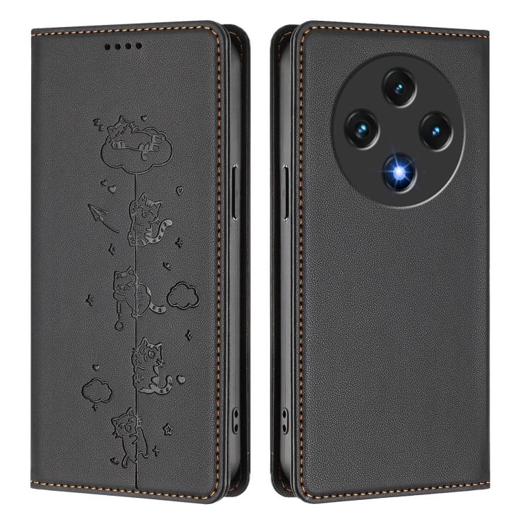 For Umidigi G100 Cute Cats Embossed Magnetic RFID Vegan Leather Phone Case