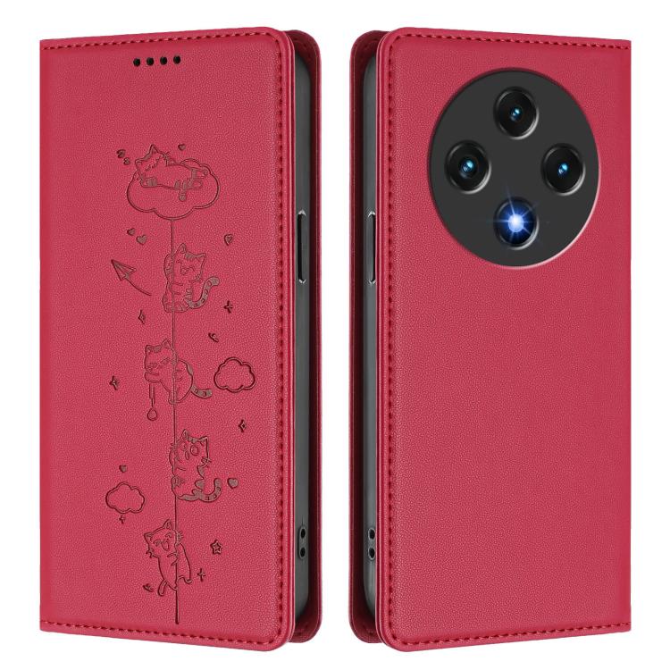 For Umidigi G100 Cute Cats Embossed Magnetic RFID Vegan Leather Phone Case